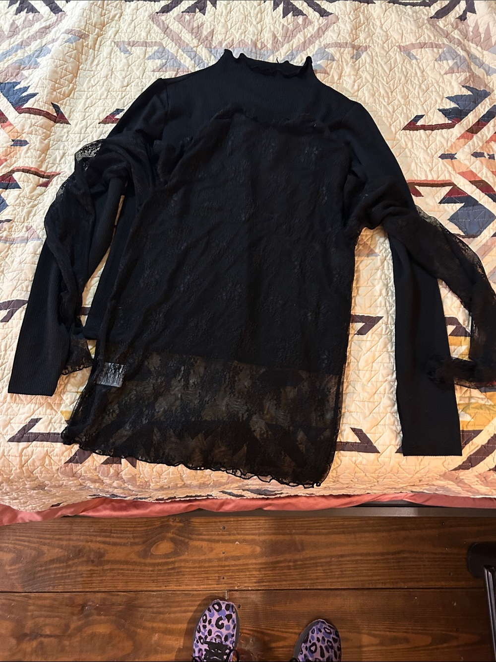 Serra Black Lace Overlay Long Sleeve Tunic